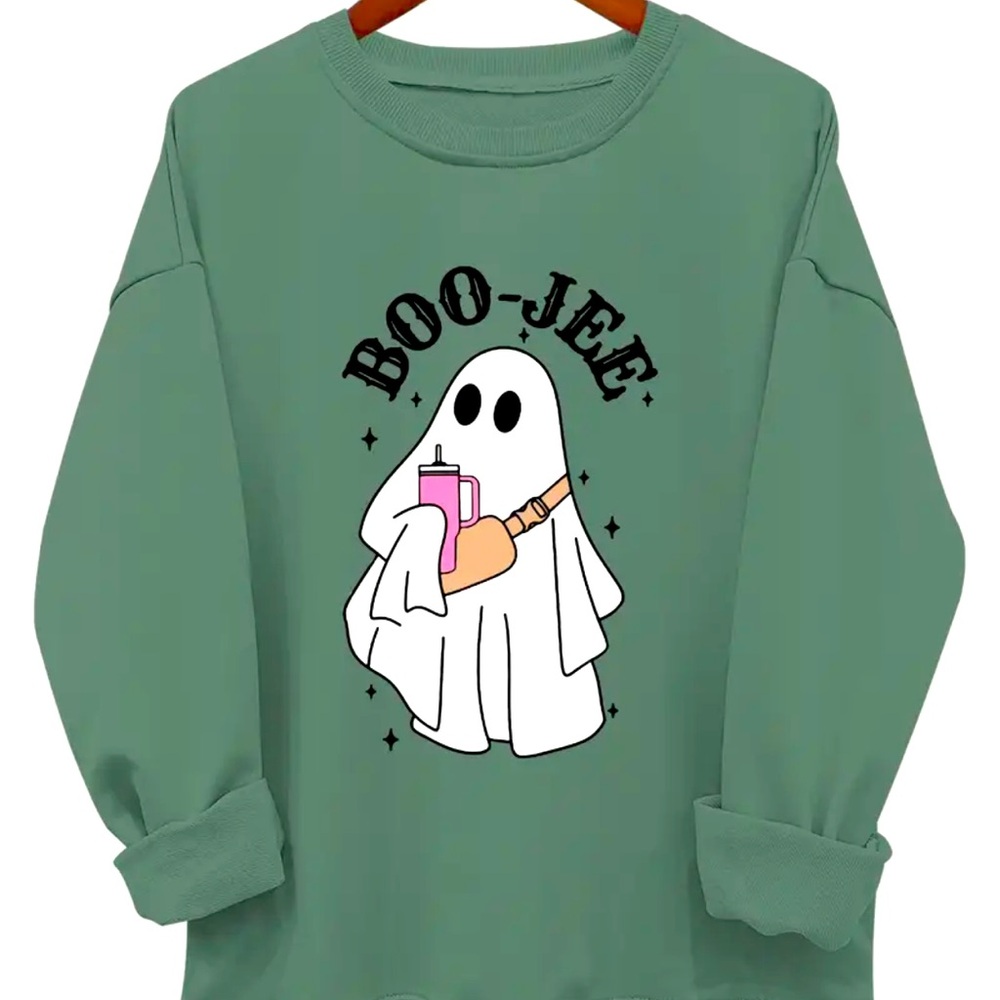 Ghost Print Sweatshirt, Long Sleeve Crew Neck Casual Sweatshirt For Fall